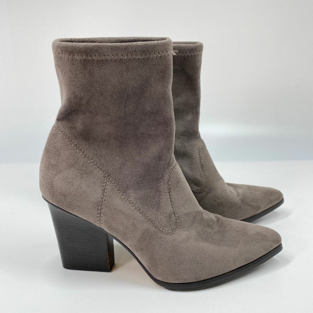 Donald J. Pliner Womens Vinca Gray Suede Stacked Heel Pull On Ankle Boot Sz 6.5M